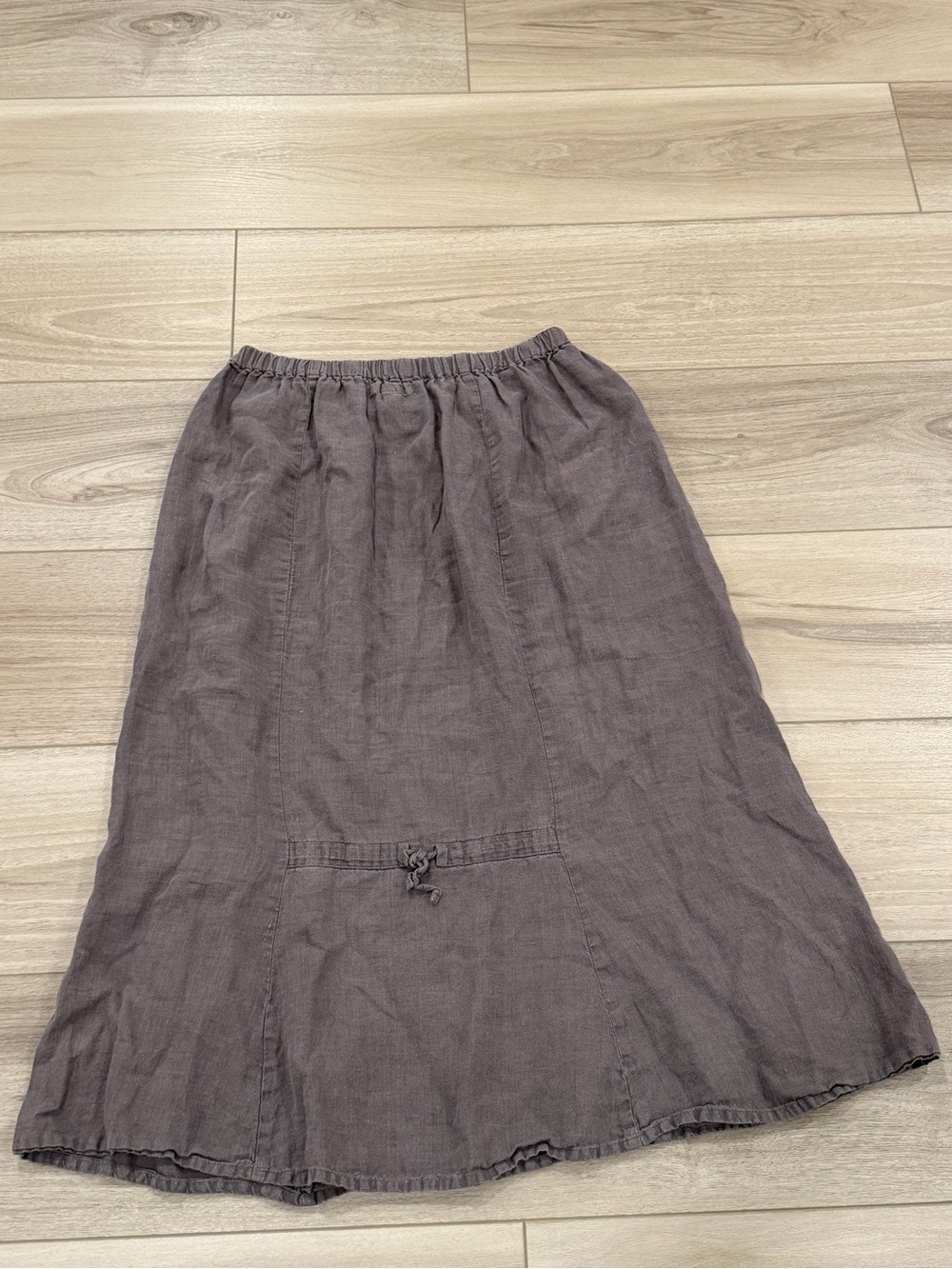FLAX Size 1G 100% Linen Midi Skirt Flare Gray Brown Lagenlook